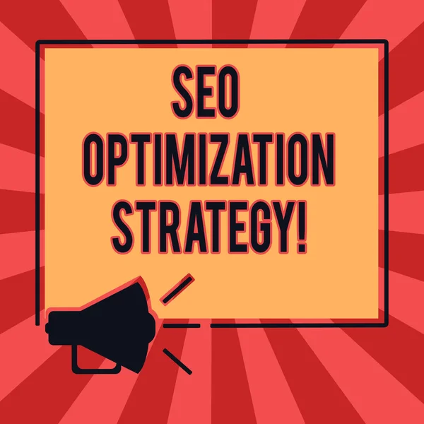 Εννοιολογική χέρι γραφή δείχνει Seo Optimization στρατηγική. Επιχειρηματική διαδικασία κείμενο φωτογραφία της οργάνωσης ενός s ιστοσελίδα είναι περιεχομένου τηλεβόα ήχου εικονίδιο περιγράμματα πλατεία μεγάφωνο κείμενο χώρο φωτογραφία. — Φωτογραφία Αρχείου