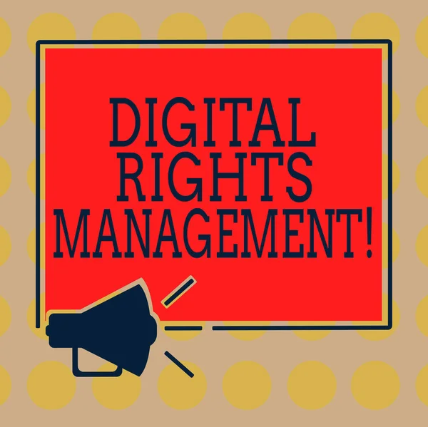 Word writing text Digital Rights Management. Business concept for approach to copyright protection for digital media Megaphone Sound icon Outlines Blank Square Loudspeaker Text Space photo.