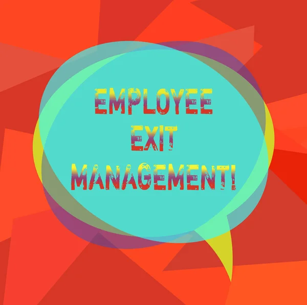 Text sign showing Employee Exit Management. Conceptual photo Separation process when an employee resign Blank Speech Bubble photo and Stack of Transparent Circle Overlapping. — Stock Photo, Image