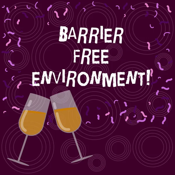 Writing note showing Barrier Free Environment. Business photo showcasing free of potential obstacles to individuals Filled Wine Glass for Celebration with Scattered Confetti photo.