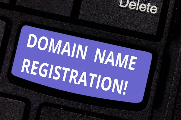 Word writing text Domain Name Registration. Business concept for process of reserving a name on the Internet Keyboard key Intention to create computer message pressing keypad idea.