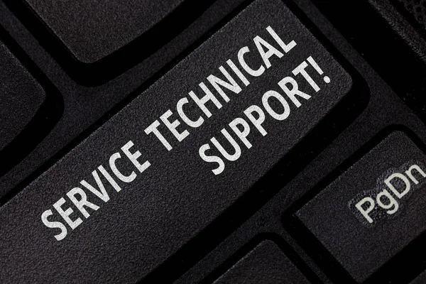 Panneau texte montrant le support technique du service. Services photo conceptuels que les entités fournissent aux utilisateurs du produit Clé de clavier Intention de créer un message informatique appuyant sur l'idée de clavier . — Photo