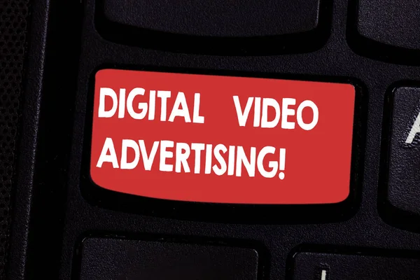 Handwriting text Digital Video Advertising. Concept meaning Engage audience in the form of video content Keyboard key Intention to create computer message pressing keypad idea. — Stock Photo, Image