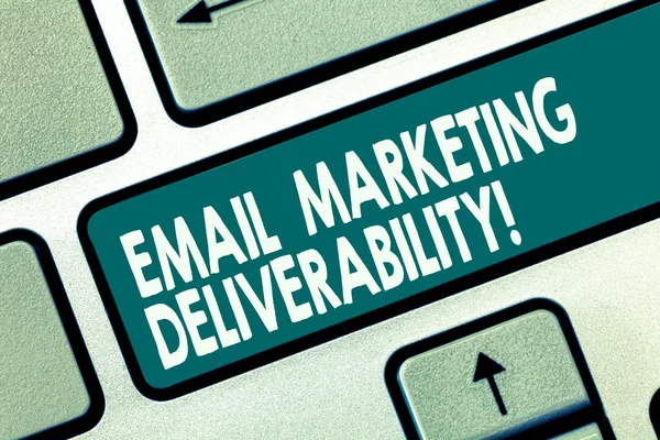 Word writing text Email Marketing Deliverability. Business concept for Ability to deliver emails to subscribers Keyboard key Intention to create computer message pressing keypad idea.