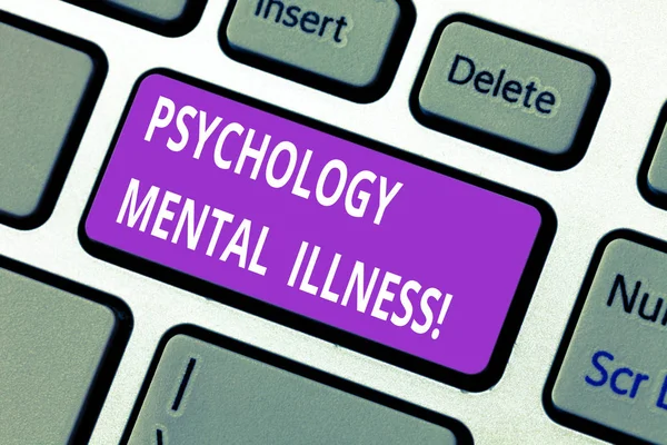 Word writing text Psychology Mental Illness. Business concept for Psychiatric disorder Mental health condition Keyboard key Intention to create computer message pressing keypad idea.