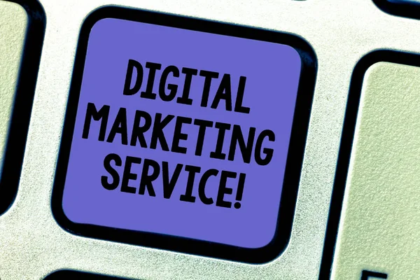 Text sign showing Digital Marketing Service. Conceptual photo services using digital channels to reach consumers Keyboard key Intention to create computer message pressing keypad idea.