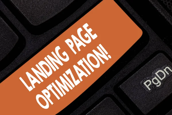 Handwriting text Landing Page Optimization. Concept meaning Improve elements of a website to rise conversion Keyboard key Intention to create computer message pressing keypad idea. — Stock Photo, Image