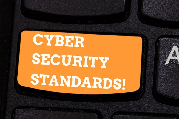 Conceptual hand writing showing Cyber Security Standards. Business photo text Rules for organizational info security standards Keyboard key Intention to create computer message idea.