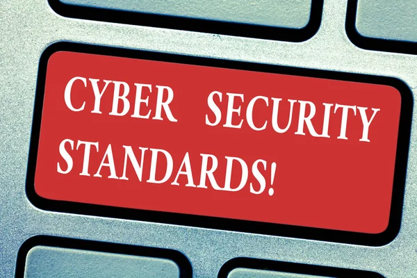 Conceptual hand writing showing Cyber Security Standards. Business photo text Rules for organizational info security standards Keyboard key Intention to create computer message idea.