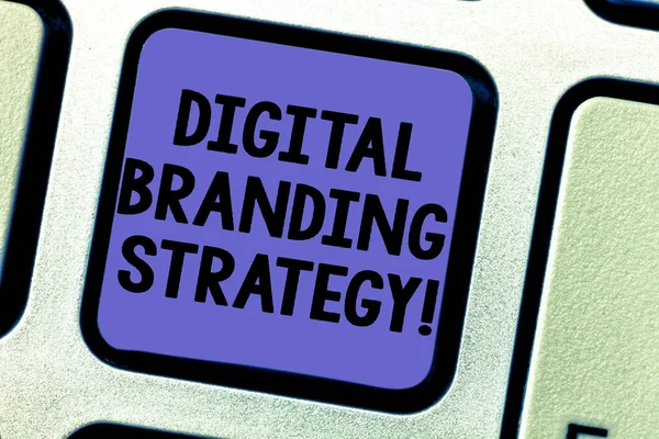 Text sign showing Digital Branding Strategy. Conceptual photo develop a brand over a range of digital venues Keyboard key Intention to create computer message pressing keypad idea.