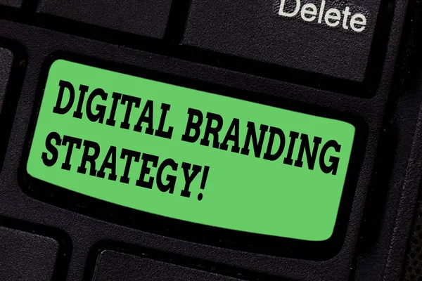 Handwriting text writing Digital Branding Strategy. Concept meaning develop a brand over a range of digital venues Keyboard key Intention to create computer message pressing keypad idea.