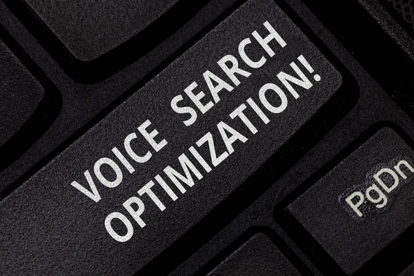 Text sign showing Voice Search Optimization. Conceptual photo enhance web searching through spoken comanalysisds Keyboard key Intention to create computer message pressing keypad idea