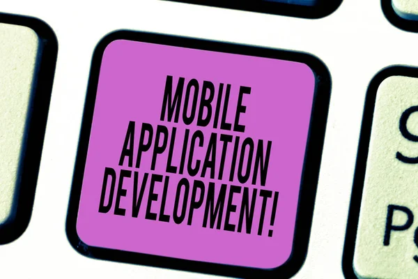 Text Tecken Visar Mobil Applikationsutveckling Konceptuella Foto Skrivinställningen För Digitala — Stockfoto