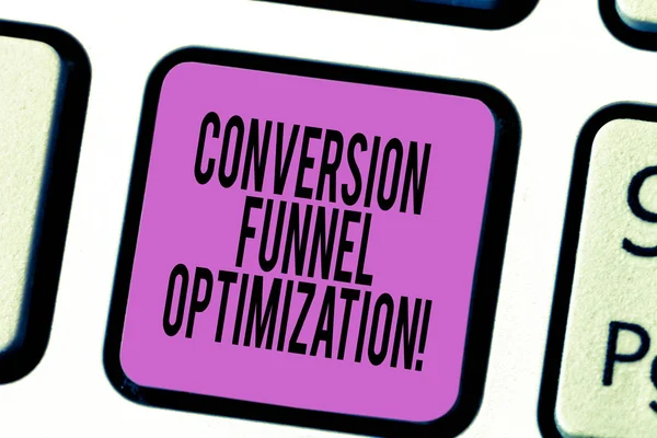 Text sign showing Conversion Funnel Optimization. Conceptual photo thinking of advanced ways in online trading Keyboard key Intention to create computer message pressing keypad idea.