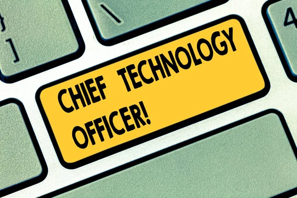 Text sign showing Chief Technology Officer. Conceptual photo focused on scientific and technological issues Keyboard key Intention to create computer message pressing keypad idea.