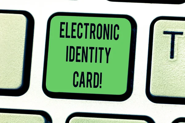 Text sign showing Electronic Identity Card. Conceptual photo digital solution for proof of identity of citizens Keyboard key Intention to create computer message pressing keypad idea.