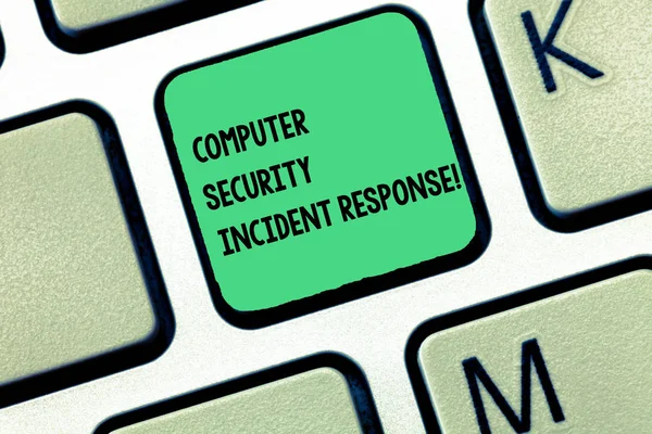 Ordet skriver text dator Security Incident Response. Affärsidé för teknik fel säkerhet analysisagement tangent avsikt att skapa dator meddelande, att trycka på knappsatsen idé. — Stockfoto