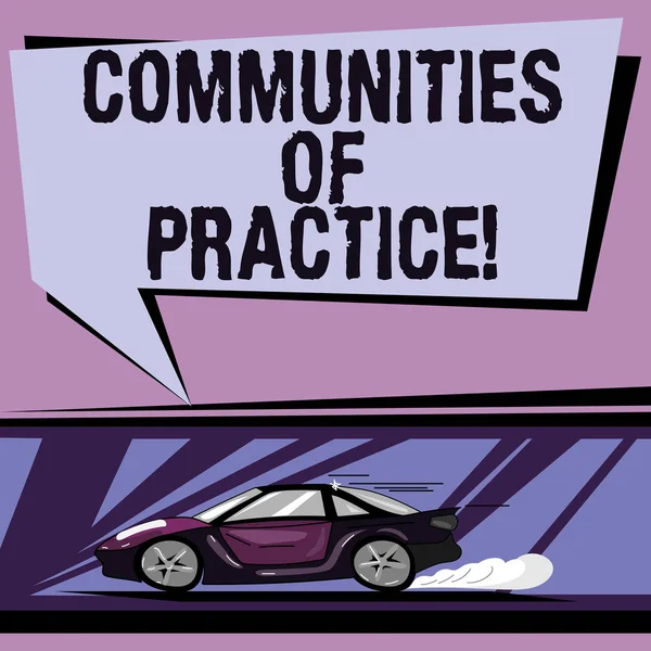 Konzeptionelle Handschrift, die Praxisgemeinschaften zeigt. Geschäftsfoto, das eine Gruppe zeigt, die ein Auto mit schneller Bewegung und Auspuffrauch-Sprechblase teilen. — Stockfoto