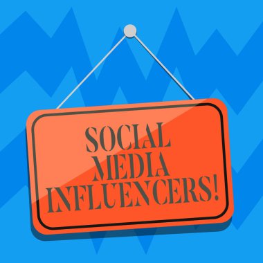 Sosyal medya Influencers gösterilen metin işareti. Kim onların bilgi boş asılı renk kapı pencere tabela yansıma dize ve çakmak ile bir üne sahiptir kavramsal fotoğraf.