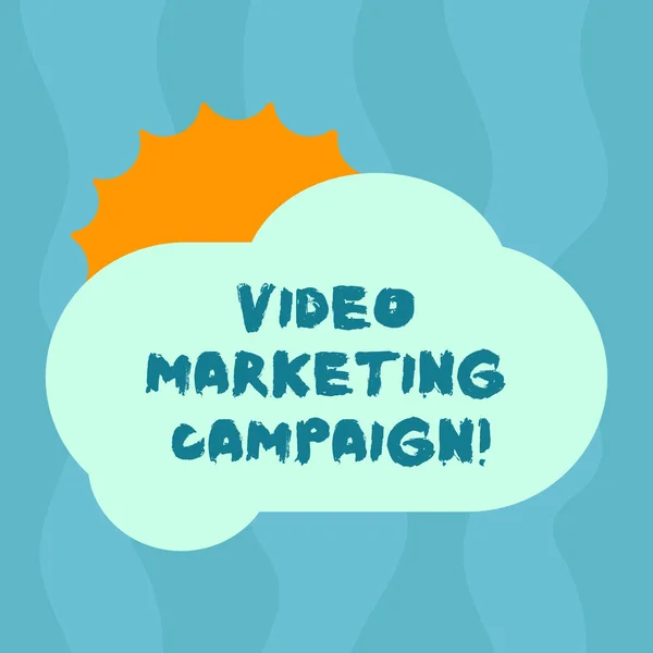 Conceptual hand writing showing Video Marketing Campaign. Business photo text Assessing the benefit of digital campaign Sun Hiding Behind Blank Fluffy Color Cloud for Poster Ads. — Stock Photo, Image