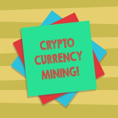 Kripto para birimi madenciliği gösterilen metin işareti. Kavramsal fotoğraf blockchain sistem birden çok katman, boş çarşafları renk kağıt karton fotoğraf gölge ile işlem kaydı kaydetme.