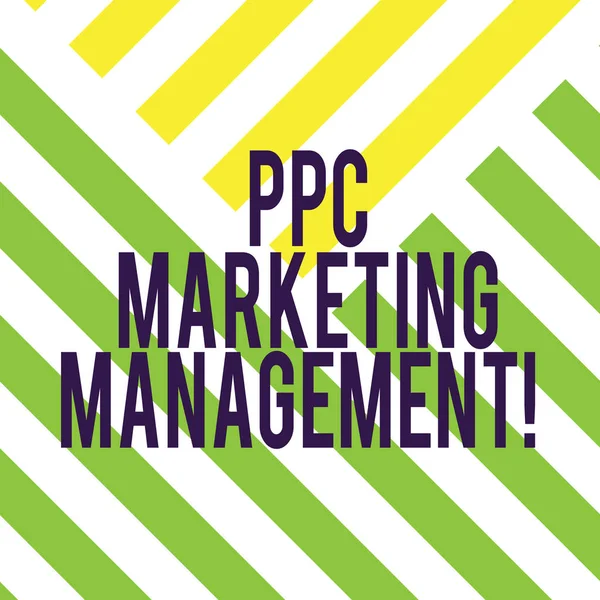 Writing note showing Ppc Marketing Management. Business photo showcasing Overseeing and analysisaging a company s is PPC ad spend Diagonal Twotone Lines photo Forming Triangular Shape Copy Space.