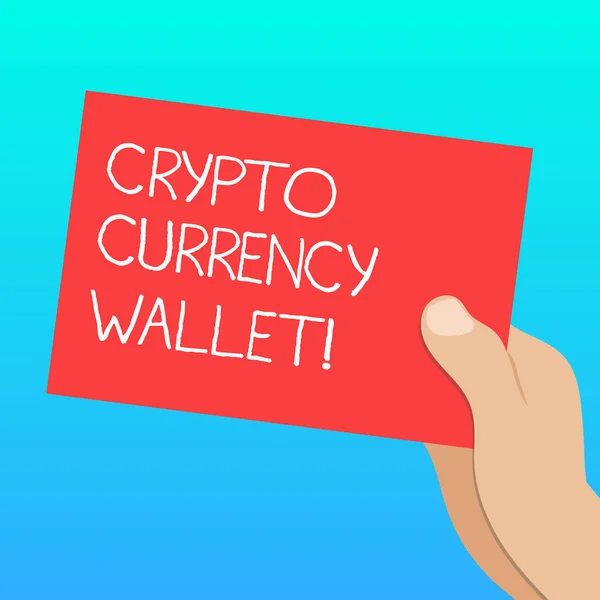 Handskrift text Crypto valuta plånbok. Konceptet innebär Digital plånbok som tillåter användare att analysisage bitcoin dras Hu analys Hand Holding presentera Blank färg papper kartong foto. — Stockfoto