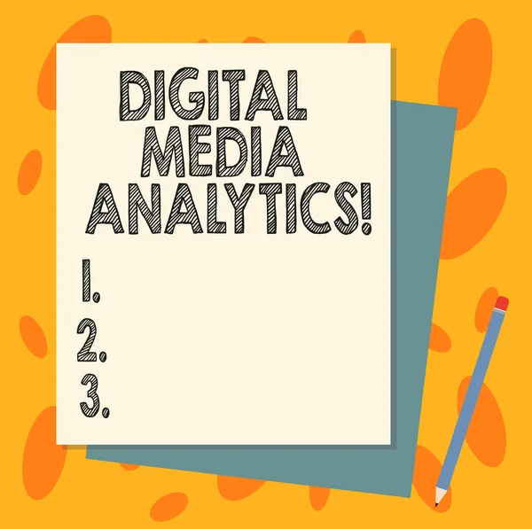 Handwriting text Digital Media Analytics. Concept meaning Analysis of information flowing from a business Stack of Blank Different Pastel Color Construction Bond Paper and Pencil.