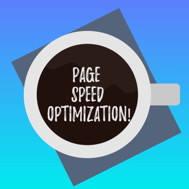 Sayfa hızı optimizasyonu yazma el yazısı metin. İçerik bir Web sayfası üst görünüm, içme Kupası ile dolu içecek renk kağıt fotoğraf yükleme hızını geliştirmek anlam kavramı.