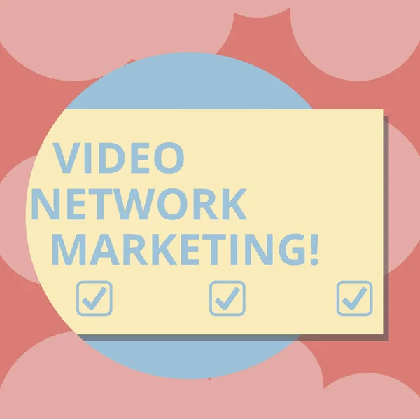 Writing note showing Video Network Marketing. Business photo showcasing Engaging video into your marketing campaign Rectangular Color Shape with Shadow Coming Out from a Circle.