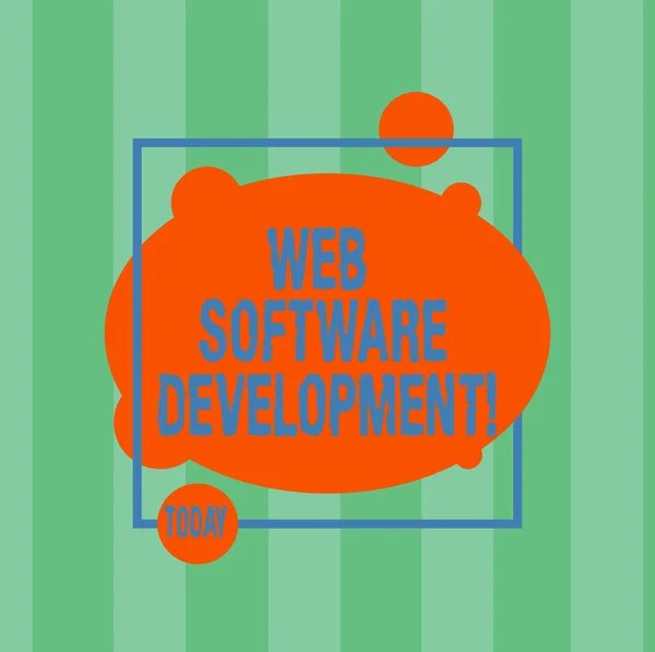 Writing note showing Web Software Development. Business photo showcasing plan to make consumers aware of a product Asymmetrical Blank Oval photo Abstract Shape inside a Square Outline.