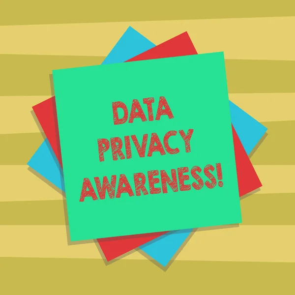 Text sign showing Data Privacy Awareness. Conceptual photo Respecting privacy and protect what we share online Multiple Layer of Blank Sheets Color Paper Cardboard photo with Shadow.