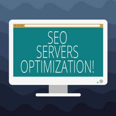 SEO sunucuları en iyi duruma getirme gösterilen Not yazma. Maksimum verimlilikle boş bilgisayar masaüstü monitör renk ekran monte ilerleme çubuğu ile çalışma Seo ağ vitrine iş fotoğraf.