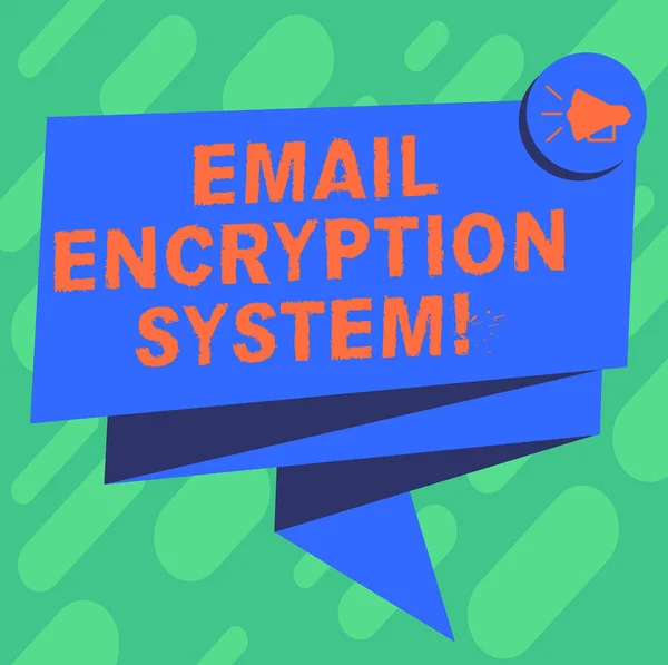Conceptual hand writing showing Email Encryption System. Business photo showcasing Authentication mechanism of an email message Folded 3D Ribbon Sash Speech Bubble photo for Celebration.