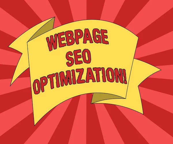 Концептуальное рукописное написание, показывающее Webpage Seo Optimization. Текст бизнес-фото делает онлайн-образование гибким и экономичным Складная лента Strip Solid Color Sash фото для празднования . — стоковое фото