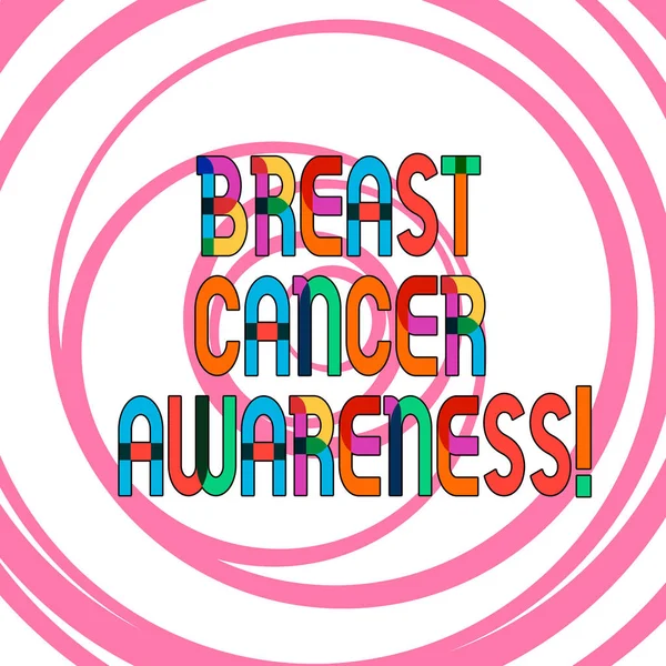 Koncepcyjne w zapasie pismo, Wyświetlono Breast Cancer Awareness. Biznesowe zdjęcie prezentujący celu podniesienia gotowości o choroby, wiele warstw z kręgu koncentrycznych zbieżne spirali. — Zdjęcie stockowe