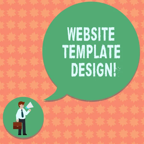 Writing note showing Website Template Design. Business photo showcasing writing an informative content of a website Man in Necktie Carrying Briefcase Holding Megaphone Speech Bubble.