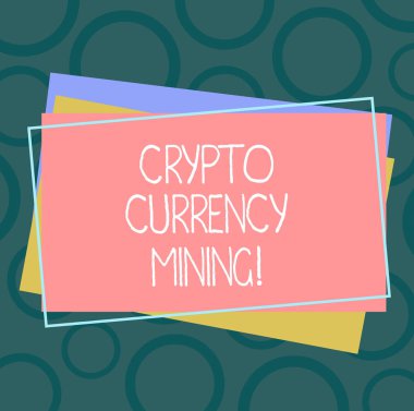 El yazısı metin şifreleme para birimi madenciliği. Kavram anlam kayıt işlem kaydı blockchain sistemdeki yığın boş dikdörtgen özetlenen farklı renk inşaat kağıt.