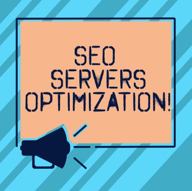 Seo Sunucuları Optimizasyonu gösteren metin işareti. Kavramsal fotoğraf Seo ağ maksimum verimlilik Megafon Ses simgesi Çalışma Boş Kare Hoparlör Metin Alanı fotoğraf özetliyor.
