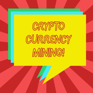 Kavramsal el kripto para birimi madenciliği gösterilen yazma. Kayıt işlem kaydı blockchain Sistem yığını, konuşma balonu farklı renk Kazıklı metin balonu vitrine iş fotoğraf.