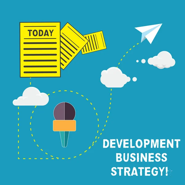 Handwriting text Development Business Strategy. Concept meaning Longterm business planning Strategic plan Information and Documents Passing thru Cloud Hosting Fast delivery of Data. — Stock Photo, Image