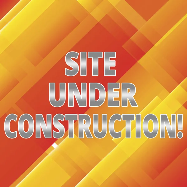 Tekst: Site Under Construction. Forretningskonseptet for impliserer noe blir bygget for første gang Slanting and Overlapping Color of Rectangular Geometric Shapes foto . – stockfoto