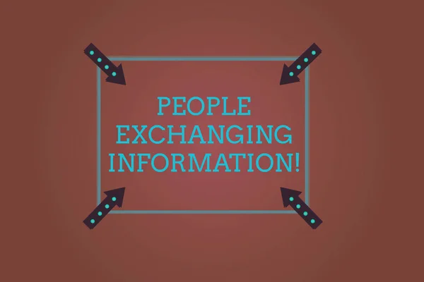 Word writing text People Exchanging Information. Business concept for passing information from one to another Square Outline with Corner Arrows Pointing Inwards on Color Background.