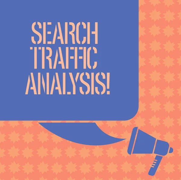 Writing note showing Search Traffic Analysis. Business photo showcasing network bandwidth monitoring software or application Color Silhouette of Blank Square Speech Bubble and Megaphone photo.