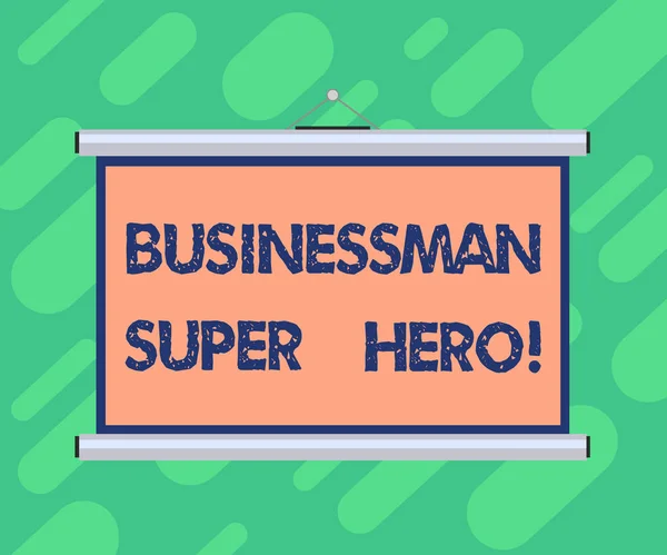 Fogalmi kézi írás, Businessanalysis Super Hero mutatja. Üzleti fénykép bemutató vállalja a kockázatot, egy üzleti vagy vállalati hordozható fali vetítővászon, a konferencia-előadás. — Stock Fotó