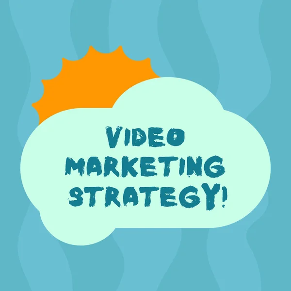Conceptual hand writing showing Video Marketing Strategy. Business photo text integrates engaging video into marketing campaigns Sun Hiding Behind Blank Fluffy Color Cloud for Poster Ads. — Stock Photo, Image