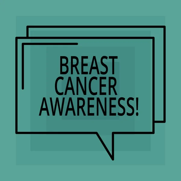 Conceptual hand writing showing Breast Cancer Awareness. Business photo text effort to raise preparedness about the sickness Rectangular Outline Transparent Comic Speech Bubble Space. — Zdjęcie stockowe