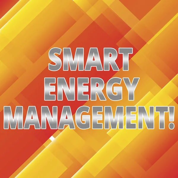 Texto de escritura de palabras Smart Energy Management. Concepto de negocio para reducir la dependencia del consumidor de la energía convencional Color inclinado y superpuesto de las formas geométricas rectangulares foto . —  Fotos de Stock