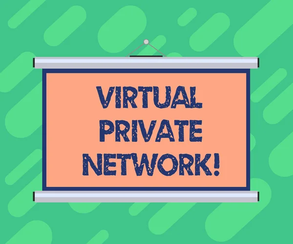 Scrittura manuale concettuale che mostra Virtual Private Network. Rete di vetrina fotografica aziendale costruita utilizzando fili pubblici Schermo di proiezione portatile a parete per la presentazione della conferenza . — Foto Stock