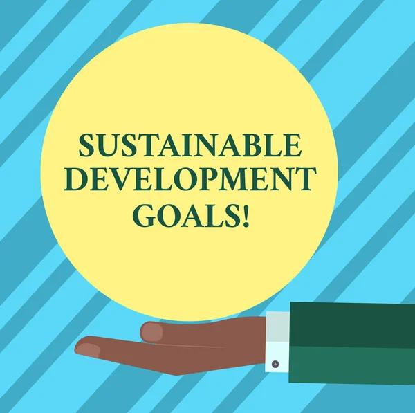 Text sign showing Sustainable Development Goals. Conceptual photo Unite Nations Global vision for huanalysisity Hu analysis Hand in Suit Offering Blank Solid Color Circle for Logo Posters.